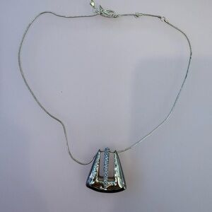 Alexis Bittar Crystal Buckle Pendant Necklace Antique Gold Rhinestone